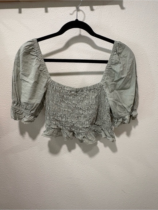 Altar'd State Tops - Altard State Smocked Square-Neck Puff Sleeve Crop Top - Sage Green
